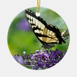 Gult och Black Butterfly på Lavender Julgransprydnad Keramik