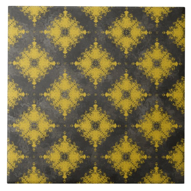 Gult och Black Diamond Burst Mönster Kakelplatta (Framsidan)