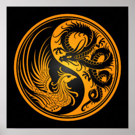 Gult och Black Dragon Phoenix Yin Yang Poster