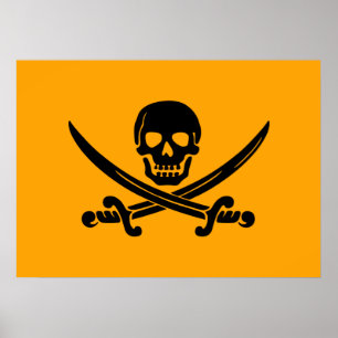 Gult och Black Jolly Roger Pirat Flagga Poster