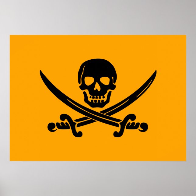 Gult och Black Jolly Roger Pirat Flagga Poster (Framsidan)