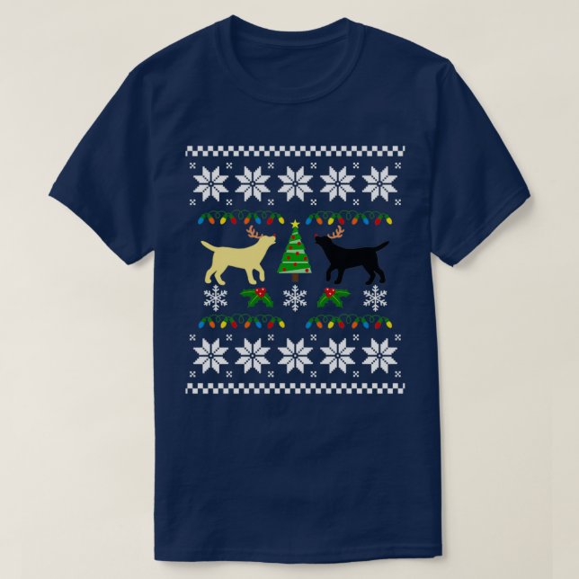 Gult och Black Labrador Ugly jul Mönster  T Shirt (Design framsida)