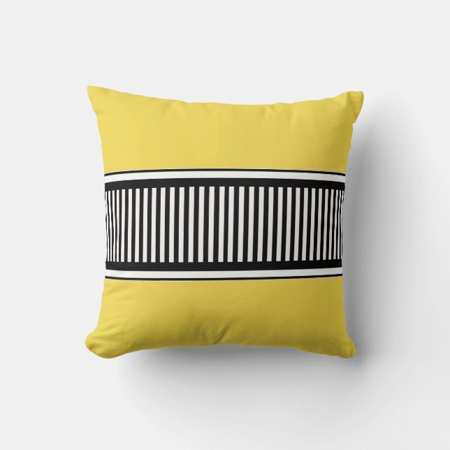 Gult och Black Polka Dot Linjer Abstrakt Kudde (Framsida)