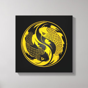Gult och Black Yin Yang Koi Fish Canvastryck