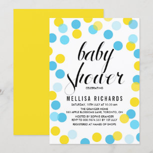 Gult och blått konfetti Polka dots babykläder Inbjudningar