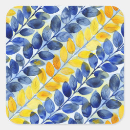 Gult och blått Löv Fyrkantigt Klistermärke
