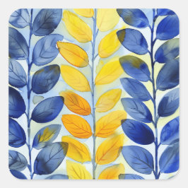 Gult och blått Löv Fyrkantigt Klistermärke