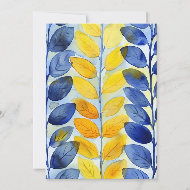 Gult och blått Löv Tack Kort (Framsida)