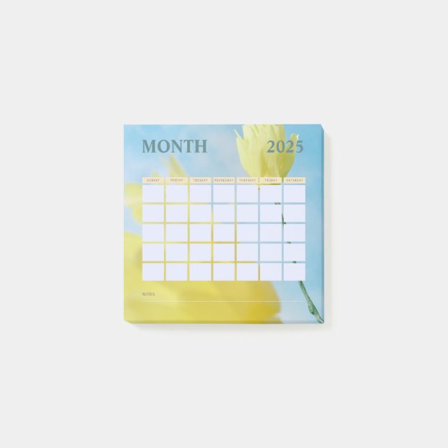 Gult och blått månatlig planeringskalender 2025 post-it block (Framsida)