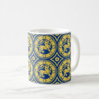 Gult och blått medeltida Lejon-kaffe Mugg