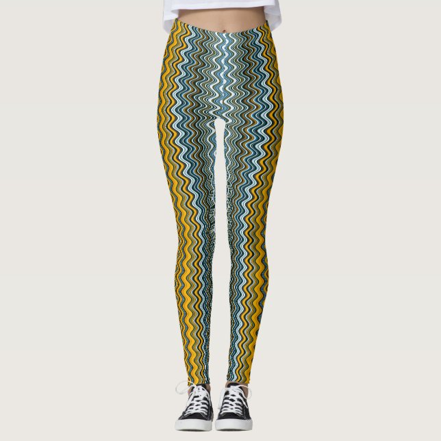 Gult och blått Vågigt Rand Leggings (Framsida)