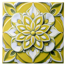 Gult och Blommigt av vit Faux Relief Flower Kakelplatta