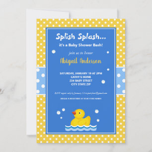 Gult och Blue Anka Polka dots Baby Shower Inbjudningar
