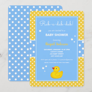 Gult och Blue Anka Polka dots Baby Shower Invita Inbjudningar