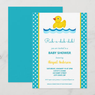 Gult och Blue Anka Polka dots Baby Shower Invita Inbjudningar