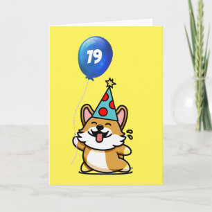 Gult och Blue Balloon Corgi 19:e födelsedagen Kort