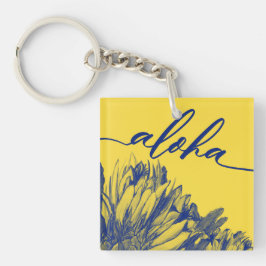 Gult och Blue Cereus Aloha Square Keychain Mini