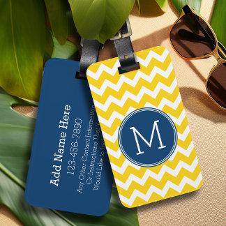 Gult och Blue Chevron Mönster med Monogram Bagagebricka