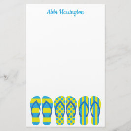 Gult- och Blue Flinflip flops Personlig Stationery Brevpapper