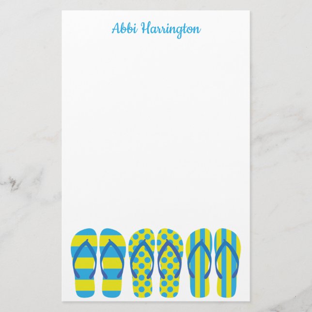 Gult- och Blue Flinflip flops Personlig Stationery Brevpapper (Framsida)