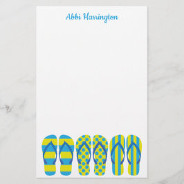 Gult- och Blue Flinflip flops Personlig Stationery Brevpapper