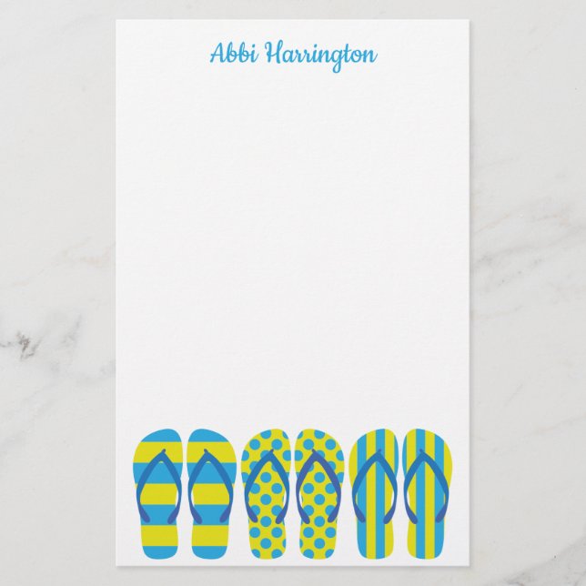 Gult- och Blue Flinflip flops Personlig Stationery Brevpapper (Framsida)