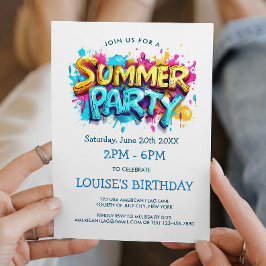 Gult och Blue Graffiti Stil Summer Party Inbjudningar