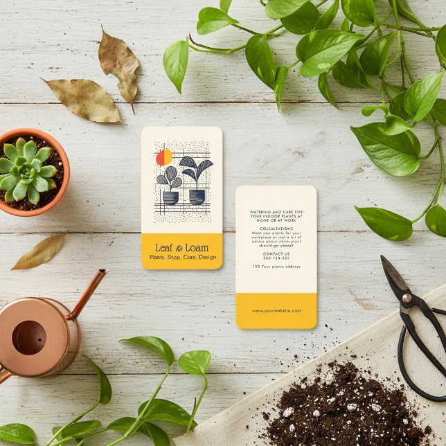 Gult- och Blue Modern Abstrakt Plant Visitkort (Yellow and Blue Modern Abstract Plant Business Card.)