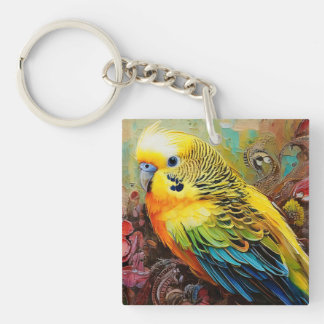 Gult och Blue Parakeet med Paisley och Flowers