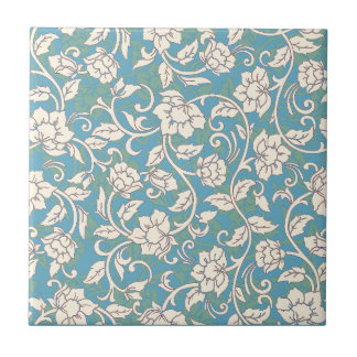 Gult- och Blue Swirling Flowers Kakelplatta