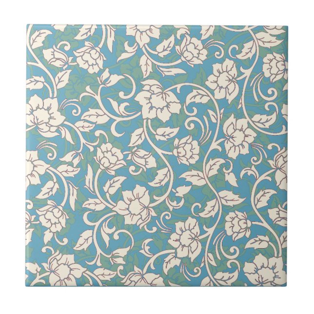 Gult- och Blue Swirling Flowers Kakelplatta (Framsidan)