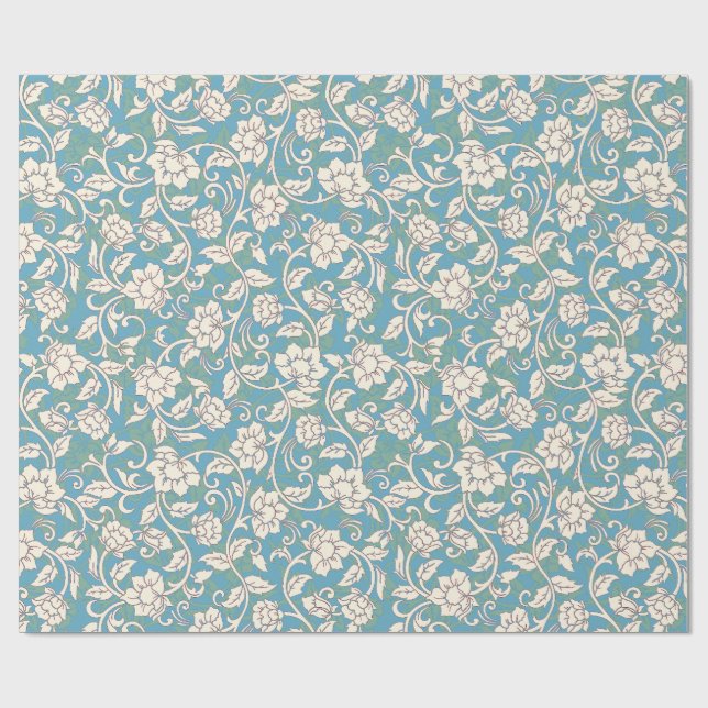 Gult- och Blue Swirling Flowers Presentpapper (Platt)