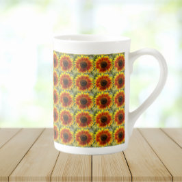 Gult och Bronze Solros-Blommönster Benporslin Mugg