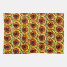 Gult och Bronze Solros-Blommönster Kökshandduk