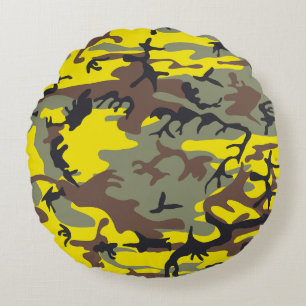 Gult och Brown Camouflage, militär, armé Rund Kudde