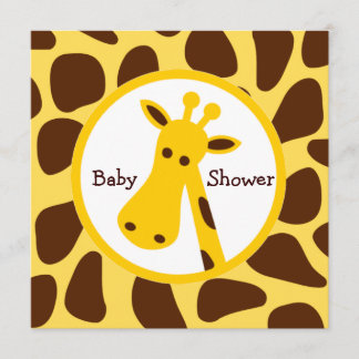 Gult och Brown Giraffe Neutralt Baby Shower Inbjudningar