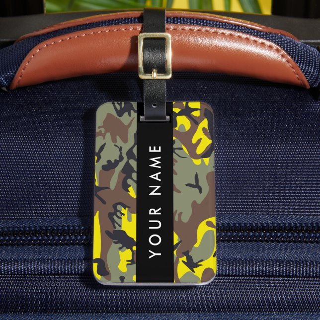 Gult och brun kamouflage Ditt namn anpassar sig Bagagebricka (Framsida Insitu 2)