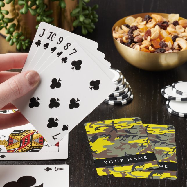 Gult och brun kamouflage Ditt namn anpassar sig Casinokort (På plats)