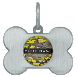 Gult och brun kamouflage Ditt namn anpassar sig ID-bricka Husdjur