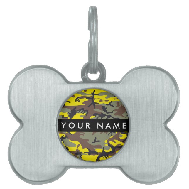 Gult och brun kamouflage Ditt namn anpassar sig ID-bricka Husdjur (Framsidan)