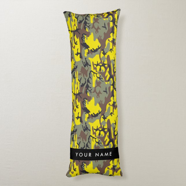 Gult och brun kamouflage Ditt namn anpassar sig Kroppskudde (Baksidan (Vertikal))
