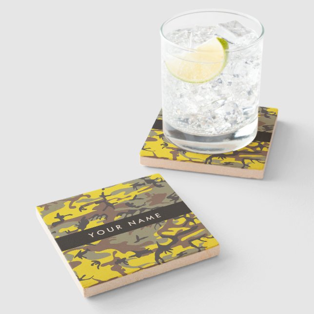 Gult och brun kamouflage Ditt namn anpassar sig Stenunderlägg (Sidan)