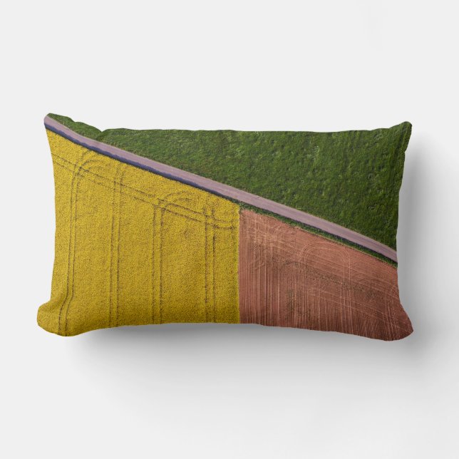 Gult och brun textil lumbarkudde (Framsida)