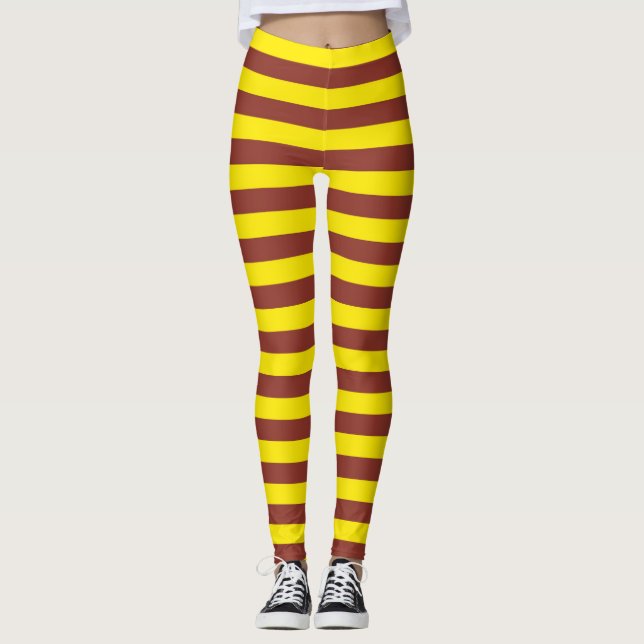 Gult- och brunt Rand-design Leggings (Framsida)
