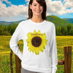 Gult och brunt, stort solrosfoto med stor ljusstyr t shirt