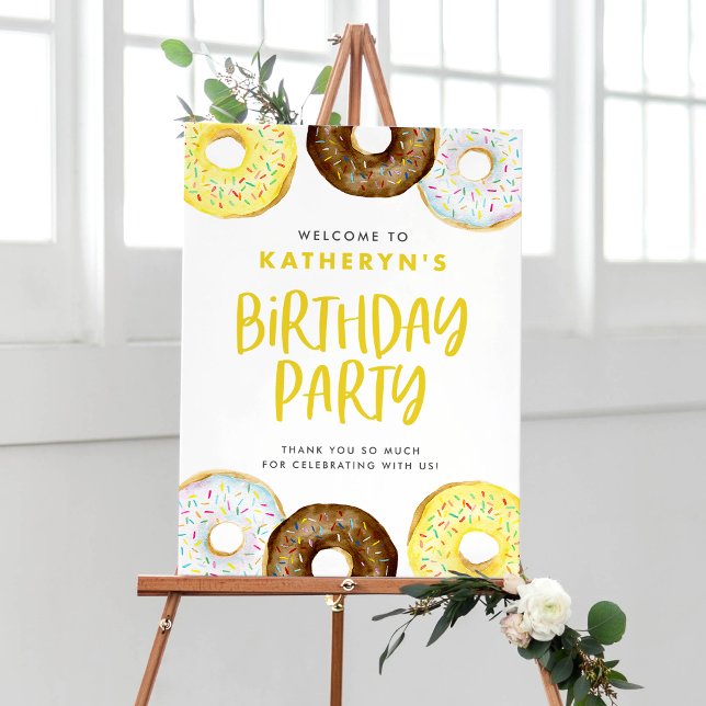 Gult och choklad Donuts Födelsedagsfest Välkommen Poster (Skapare uppladdad)