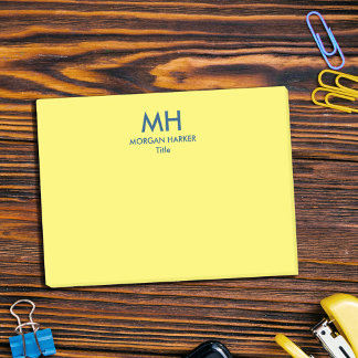 Gult och djupblått minimalt rent Initialer Post-it Block