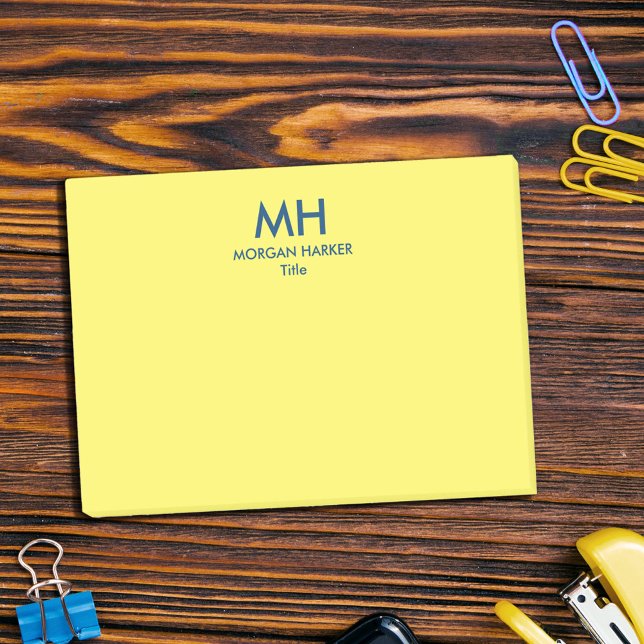 Gult och djupblått minimalt rent Initialer Post-it Block (Skapare uppladdad)