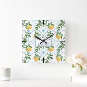 Gult- och färgplattor Citrus Kitchen Clock Fyrkantig Klocka