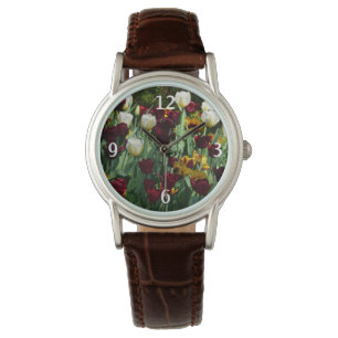 Gult- och färgtulpanfärgad Blommigt Armbandsur